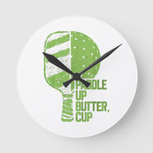 Horloge Ronde Drôle Pickleball Paddle Up Butter Cup