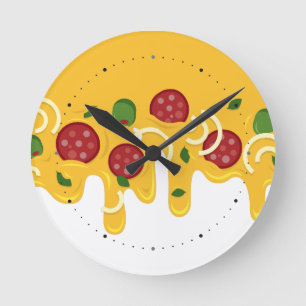 Horloge Ronde Drôle Pizza au Fromage Rétro Coulant Keto Party