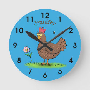 Horloge Ronde Drôle poulet rustique whimsical dessin animé