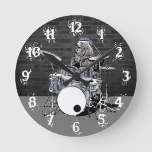 Horloge Ronde Drôle Punk Rock Drummer Ours Jouer Drums Rocker
