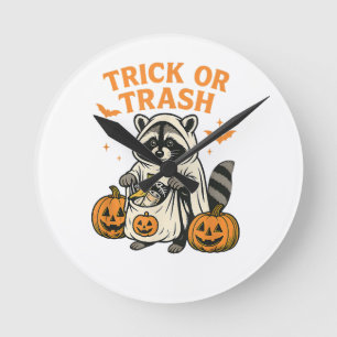 Horloge Ronde Drôle Raccoon Trick ou Trash Halloween