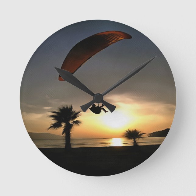 Horloge Ronde Dropzone At Dusk Adventure Paraglider Art (Recto)