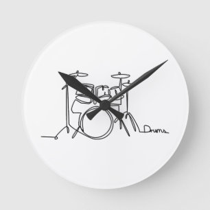 Horloge Ronde Drummer Music Design Drums One-Line