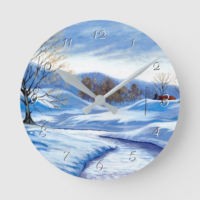 Horloge ronde du chemin de neige d'hiver (Recto)