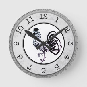Horloge ronde du coq noir style pays