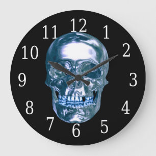 Horloge ronde du crâne Chrome bleu