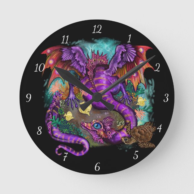 Horloge ronde du dragon de mer aquatique (Recto)