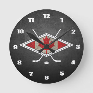 Horloge ronde du drapeau du Logo canadien de hocke
