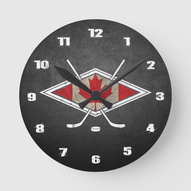 Horloge ronde du drapeau du Logo canadien de hocke (Recto)