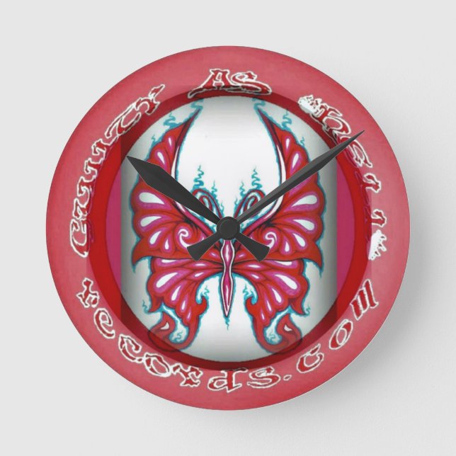 Horloge ronde du papillon rose de 8 po (Recto)