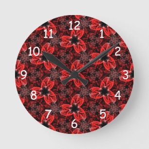 Horloge ronde du spectacle Floral rouge et noir