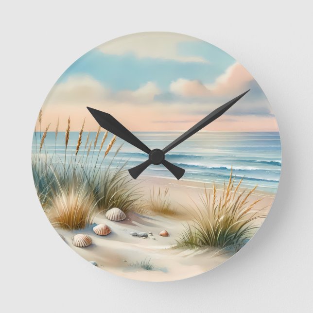 Horloge Ronde Dunes côtières pastel à l'aquarelle (Recto)