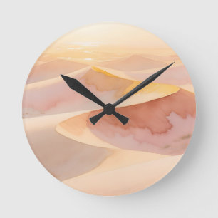Horloge Ronde Dunes de coucher de soleil du désert aquarelle
