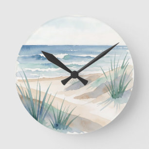 Horloge Ronde Dunes de plage sereines Océan Aquarelle Côtière