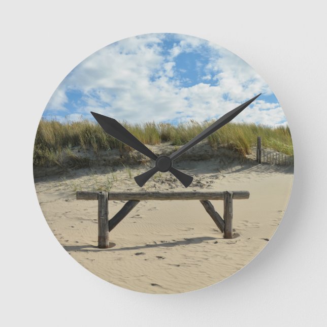 Horloge Ronde Dunes de sable avec clôture en bois (Recto)