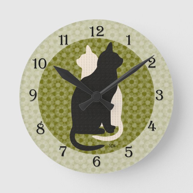 Horloge Ronde Duo blanc de Kitty Catz de noir de bonne chance de (Recto)