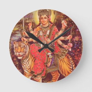 HORLOGE RONDE DURGA ET LE TIGER