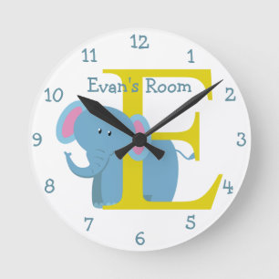 Horloge Ronde E est pour la chambre Eléphant et Evan-Child