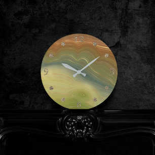 Horloge Ronde Earthy Retro Strata   Agate de ton neutre Vintage