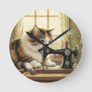 Horloge Ronde Easily Distracted By Cats And Sewing - Cat Sewing