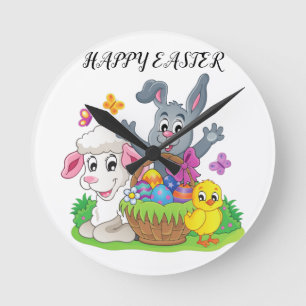 Horloge Ronde Easter rabbit, lamb & chick Acrylic clock.