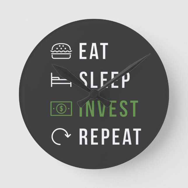 Horloge Ronde EAT SLEEP INVEST REPEAT STOCK MARKET Acrylic Clock (Recto)