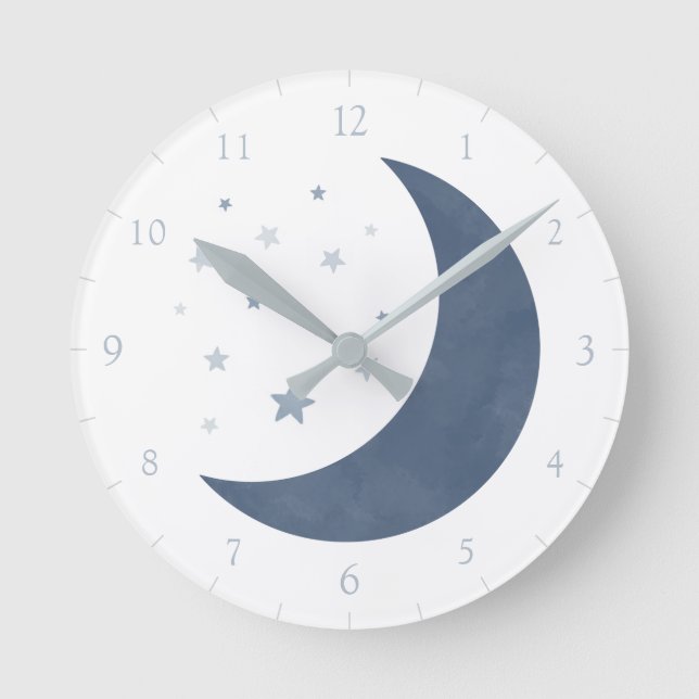 Horloge Ronde Eau de lune et étoiles bleu marine aquarelle (Recto)