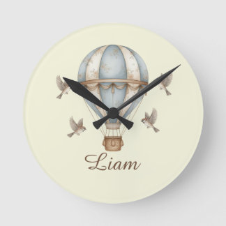 Horloge Ronde Eau personnalisée Nom de garçon Bébé Aquarelle Vin