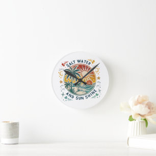 Horloge Ronde Eau salée et soleil brillant plage tropicale vinta
