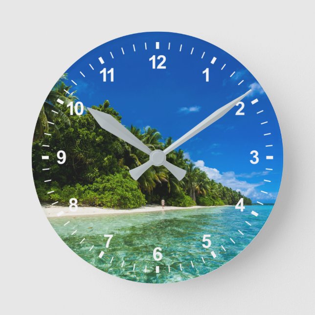 Horloge Ronde Eaux bleues d'une plage tropicale (Recto)