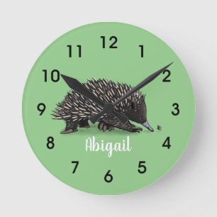 Horloge Ronde Echidna mignonne avec dessin animé d'abeille