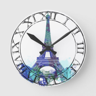 Horloge Ronde Éclaboussure de couleur d'Eiffel de visite de La