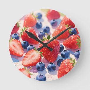 Horloge Ronde Éclat de fraise framboise bleue