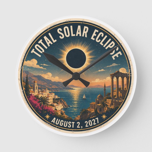 Horloge Ronde Éclipse solaire totale 2027  (Recto)