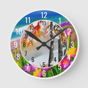 Horloge Ronde Économies de lumière du jour Saisons d'aquarelle s