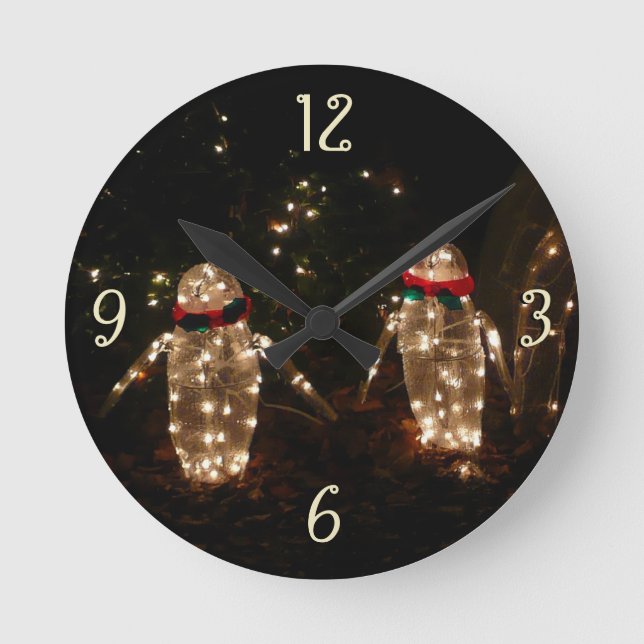 Horloge Ronde Écran de lumière des fêtes de pingouins (Recto)