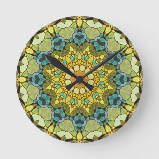 Horloge Ronde Écran mural Mandala en verre tendu aux couleurs du