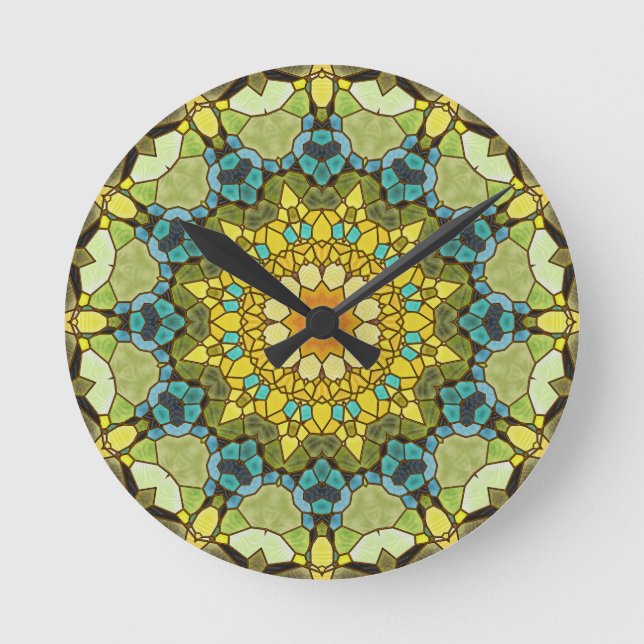 Horloge Ronde Écran mural Mandala en verre tendu aux couleurs du (Recto)