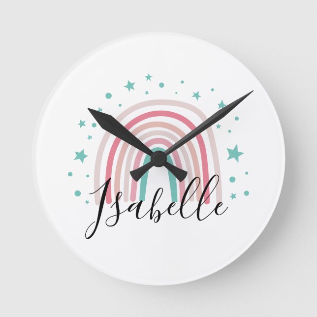 Horloge Ronde Ecriture arc-en-ciel rose fille moderne personnali (Recto)