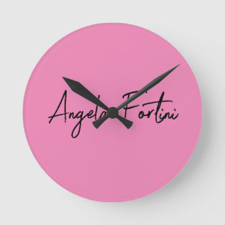 Horloge Ronde Écriture manuscrite Nom professionnel simple rose