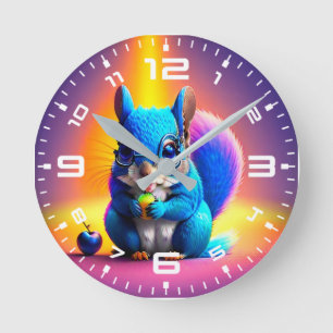 Horloge Ronde Écureuil Bleu Mangeant Un Fruit