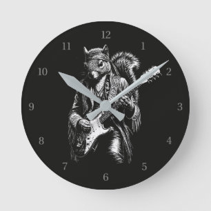 Horloge Ronde Écureuil Psychedélique à la Guitare - Rock Vintage