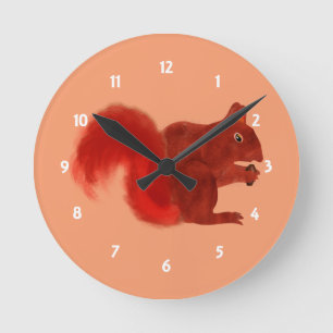 Horloge Ronde Écureuil rouge mignon animal boisé