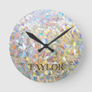 Horloge Ronde Effet de verre coloré prismatique - Arc-en-ciel pr