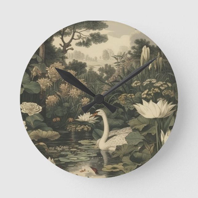 Horloge Ronde Élégance botanique - Le cygne dans la forêt (Recto)