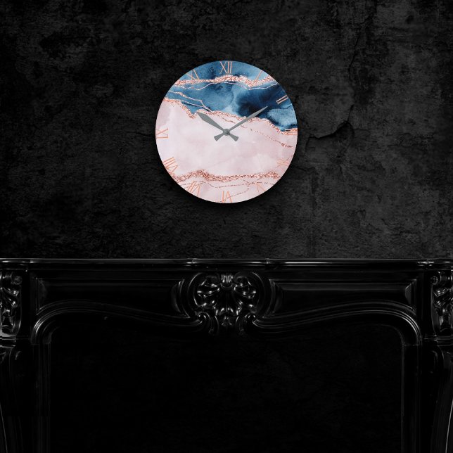 Horloge Ronde Élégance mystique | Turquoise Bleu et Rose Or Agat (Créateur téléchargé)
