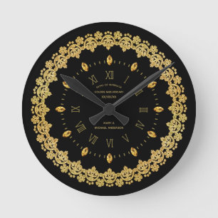 Horloge Ronde Élégant 50e Anniversaire d'or noir personnalisé