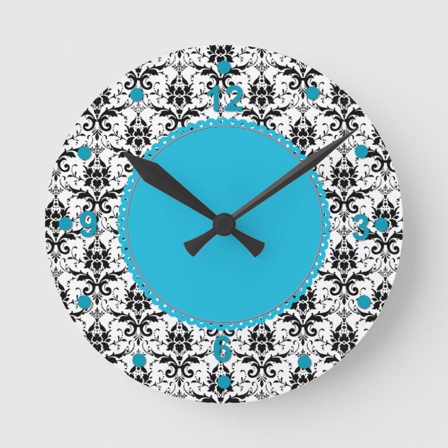 Horloge Ronde Elegant Black and White Damask Wall Clock (Recto)