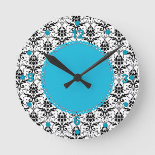 Horloge Ronde Elegant Black and White Damask Wall Clock