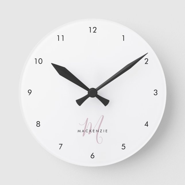 Horloge Ronde Élégant blanc blanc blanc clair rose Script Monogr (Recto)